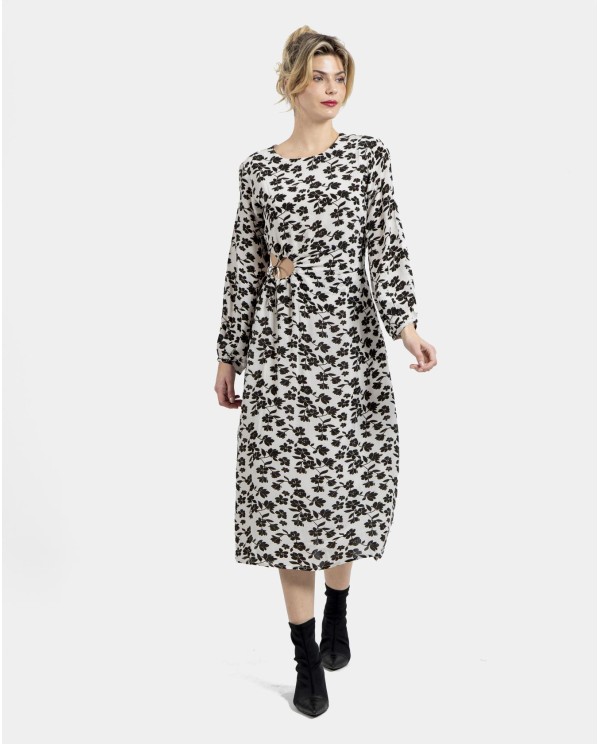 Cuplé VESTIDO CUT OUT CREP ESTAMPADO FLORES BLANCO NEGRO Precio de fábrica