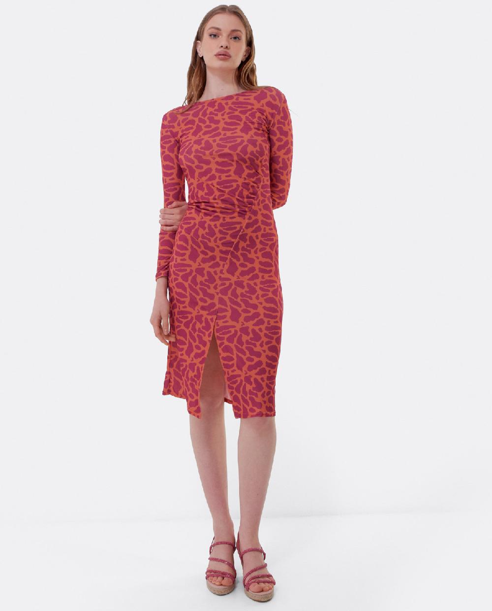 Cuplé VESTIDO MIDI FRUNCIDO PUNTO ESTAMPADO JIRAFA Solo queda un día