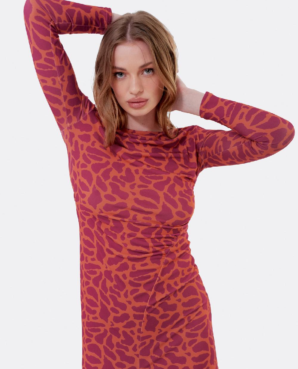 Cuplé VESTIDO MIDI FRUNCIDO PUNTO ESTAMPADO JIRAFA Solo queda un día