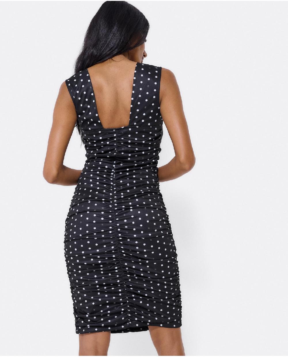 Cuplé VESTIDO AJUSTADO DRAPEADO PUNTO LUNARES BLANCO NEG Superdescuento