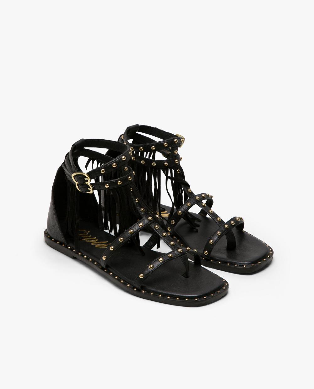 Cuplé SANDALIA FLECOS Y TACHAS NAPA NEGRO En oferta