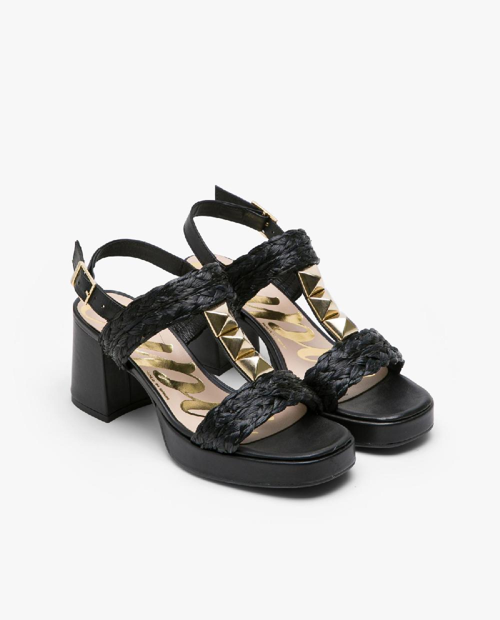 Cuplé SANDALIA PIRAMIDES RAFIA NEGRO Oferta exclusiva