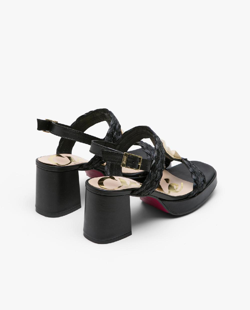 Cuplé SANDALIA PIRAMIDES RAFIA NEGRO Oferta exclusiva