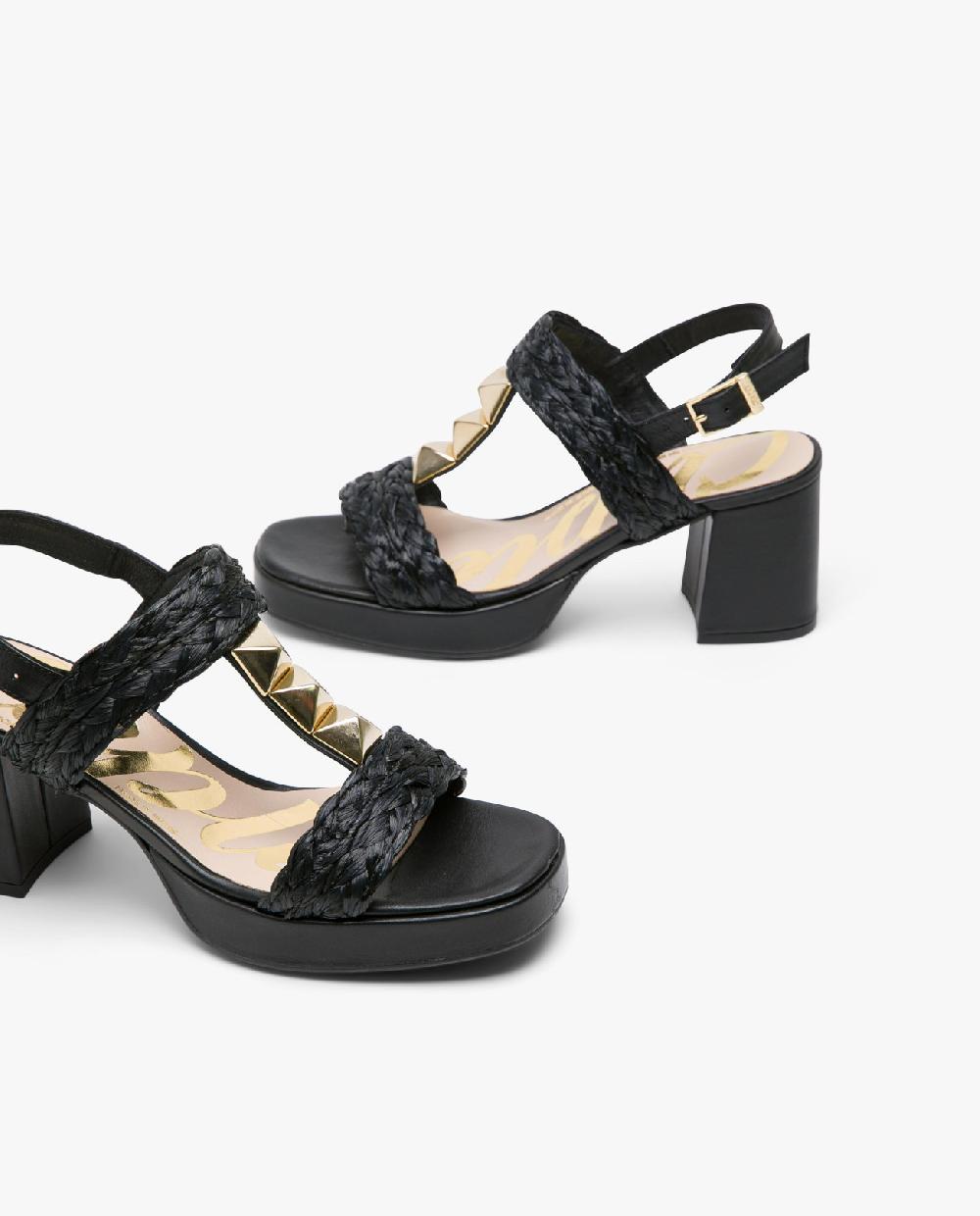 Cuplé SANDALIA PIRAMIDES RAFIA NEGRO Oferta exclusiva
