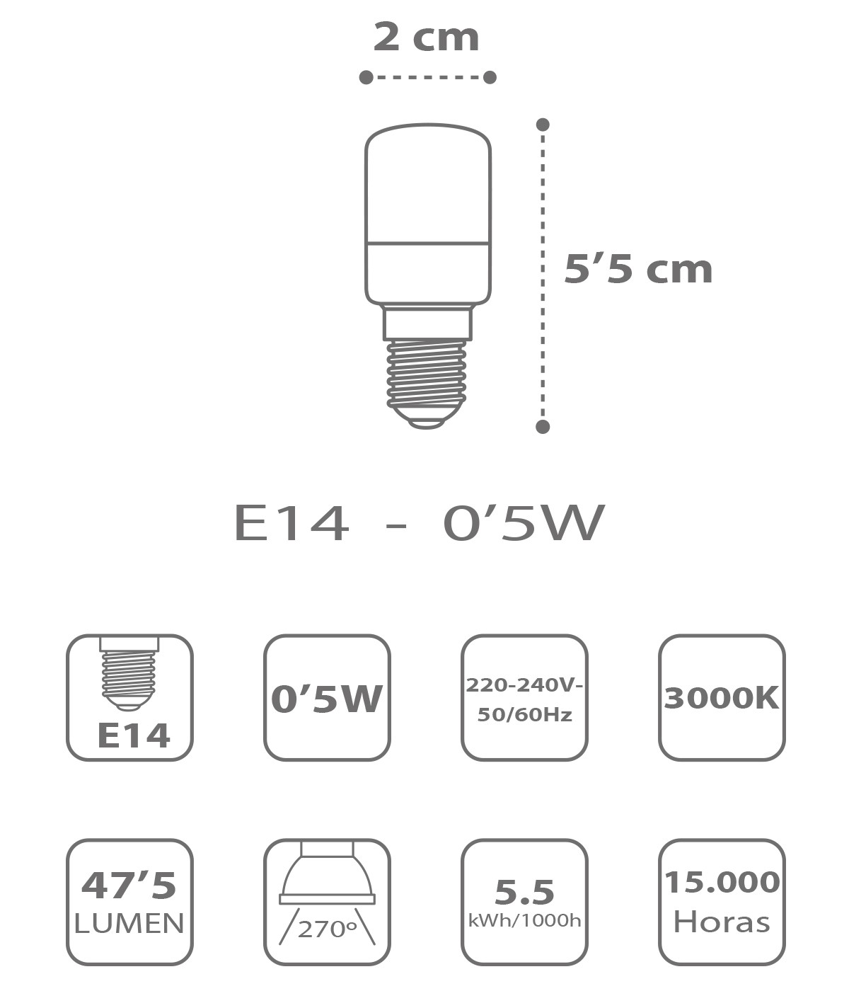 Dansi Bombilla LED E14 0 5W 2800k Cálida - Luz Noche / Guía Venta caliente