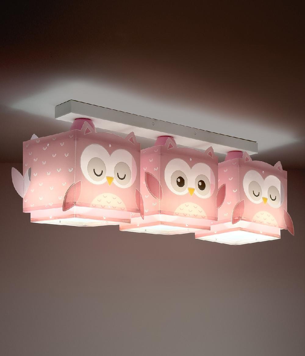 Dansi Plafón de techo 3 luces infantil Little Pink Owl Búho Rosa En oferta