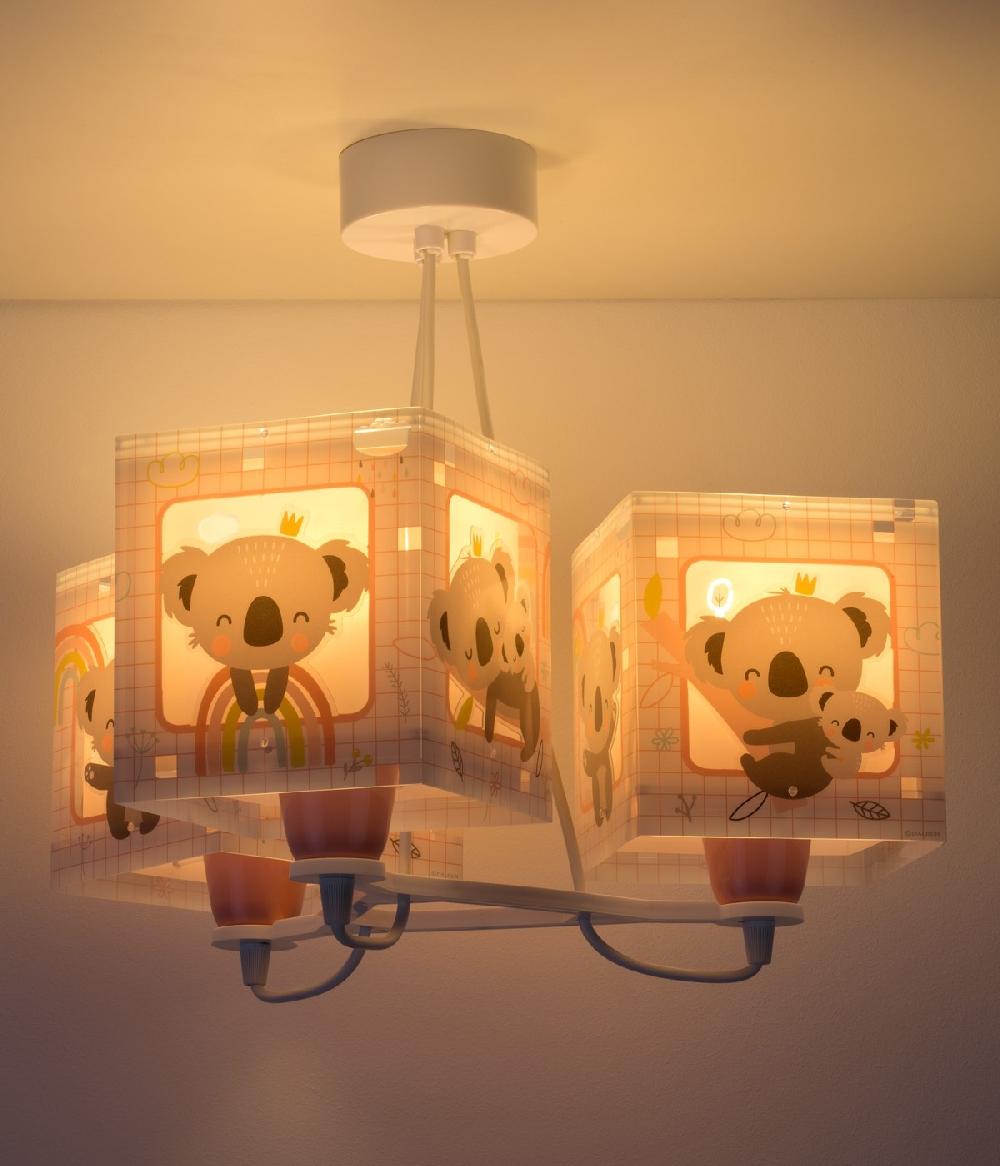Dansi Lámpara de techo 3 luces infantil Koala rosa Superdescuento