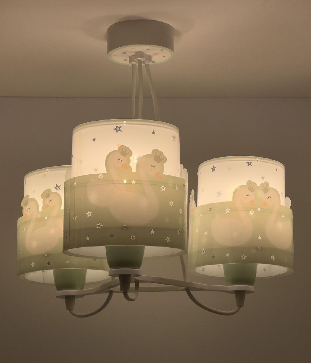 Dansi Lámpara de Techo 3 Luces infantil Sweet Love Cisnes Verde Mejor oferta