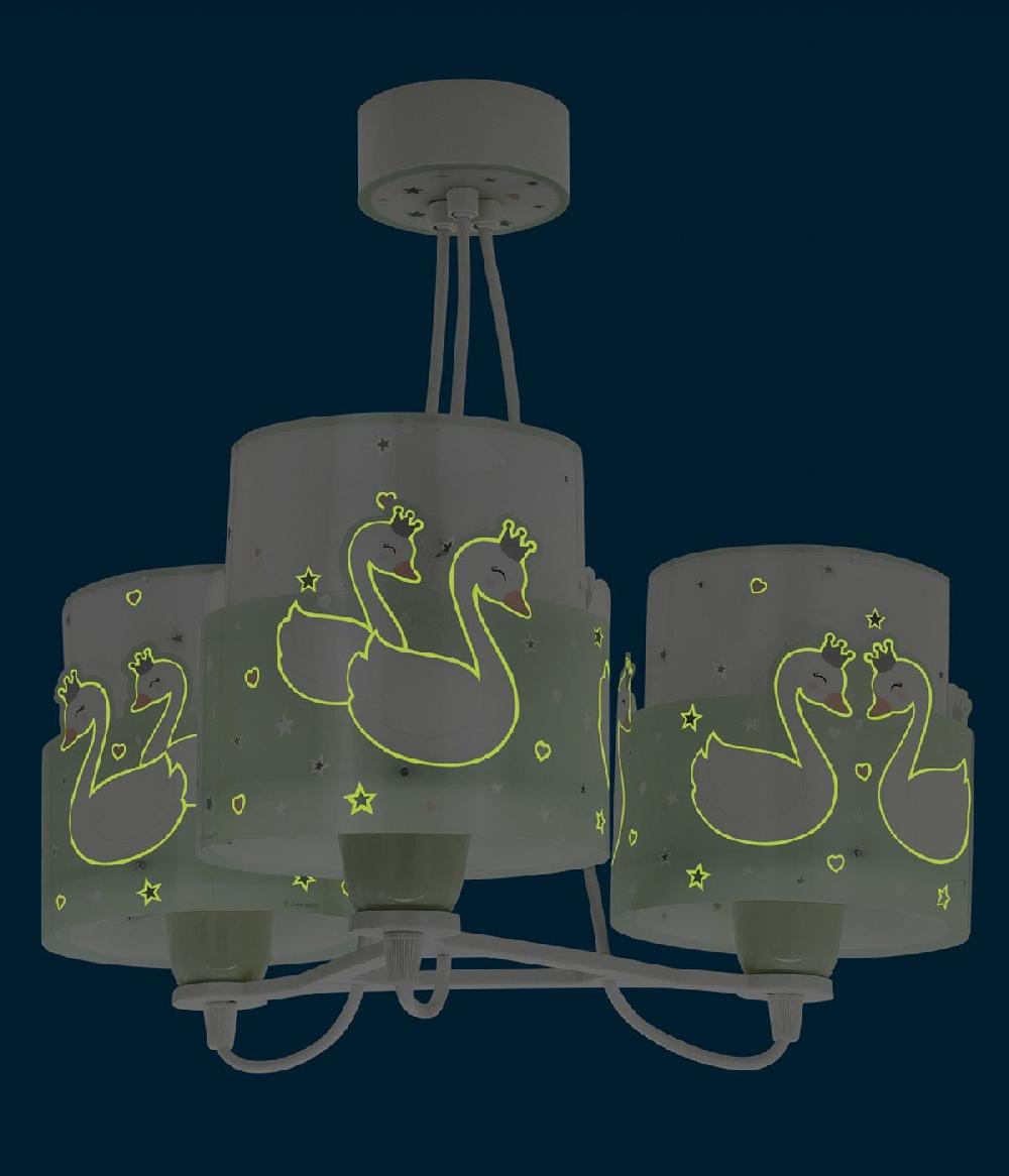 Dansi Lámpara de Techo 3 Luces infantil Sweet Love Cisnes Verde Mejor oferta