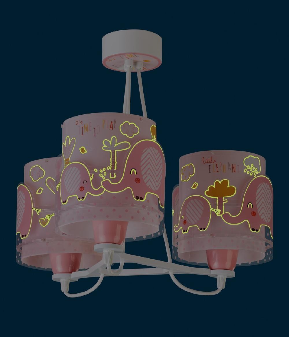 Dansi Lámpara de techo 3 Luces infantil Little Elephant Elefante rosa Gran oferta