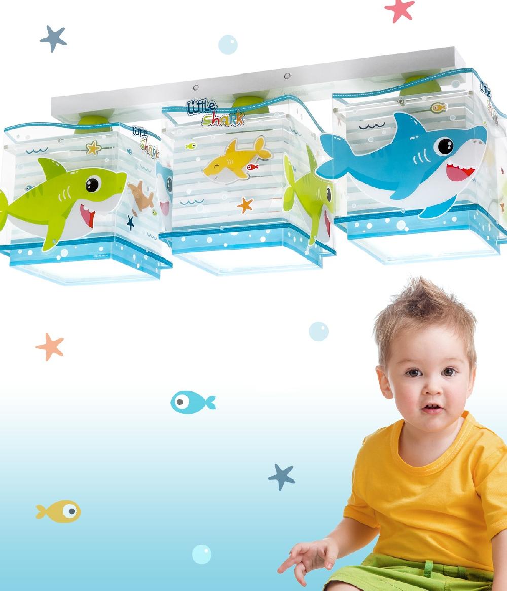Dansi Plafón de techo 3 luces infantil Little Shark Pequeño Tiburón