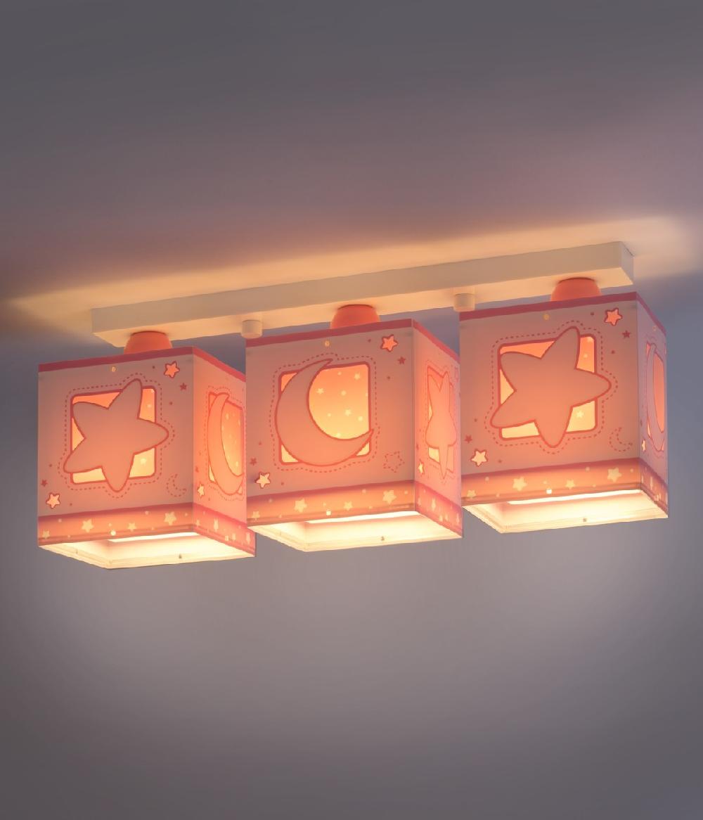 Dansi Plafón de techo 3 luces infantil Moonlight Luna y Estrellas rosa Promoción trimestral