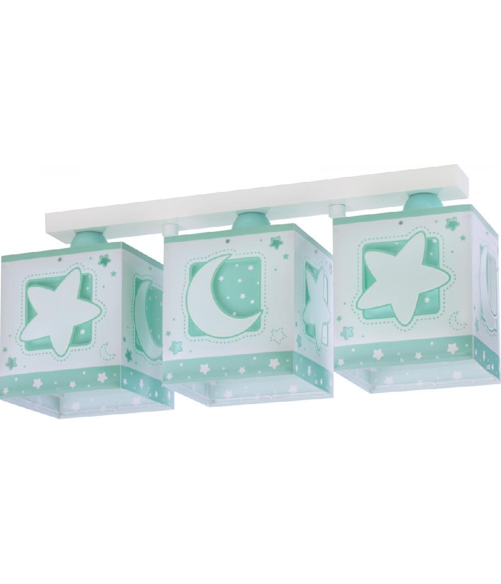 Dansi Plafón de techo 3 luces infantil Moonlight Luna y Estrellas verde Ahorra y exporta