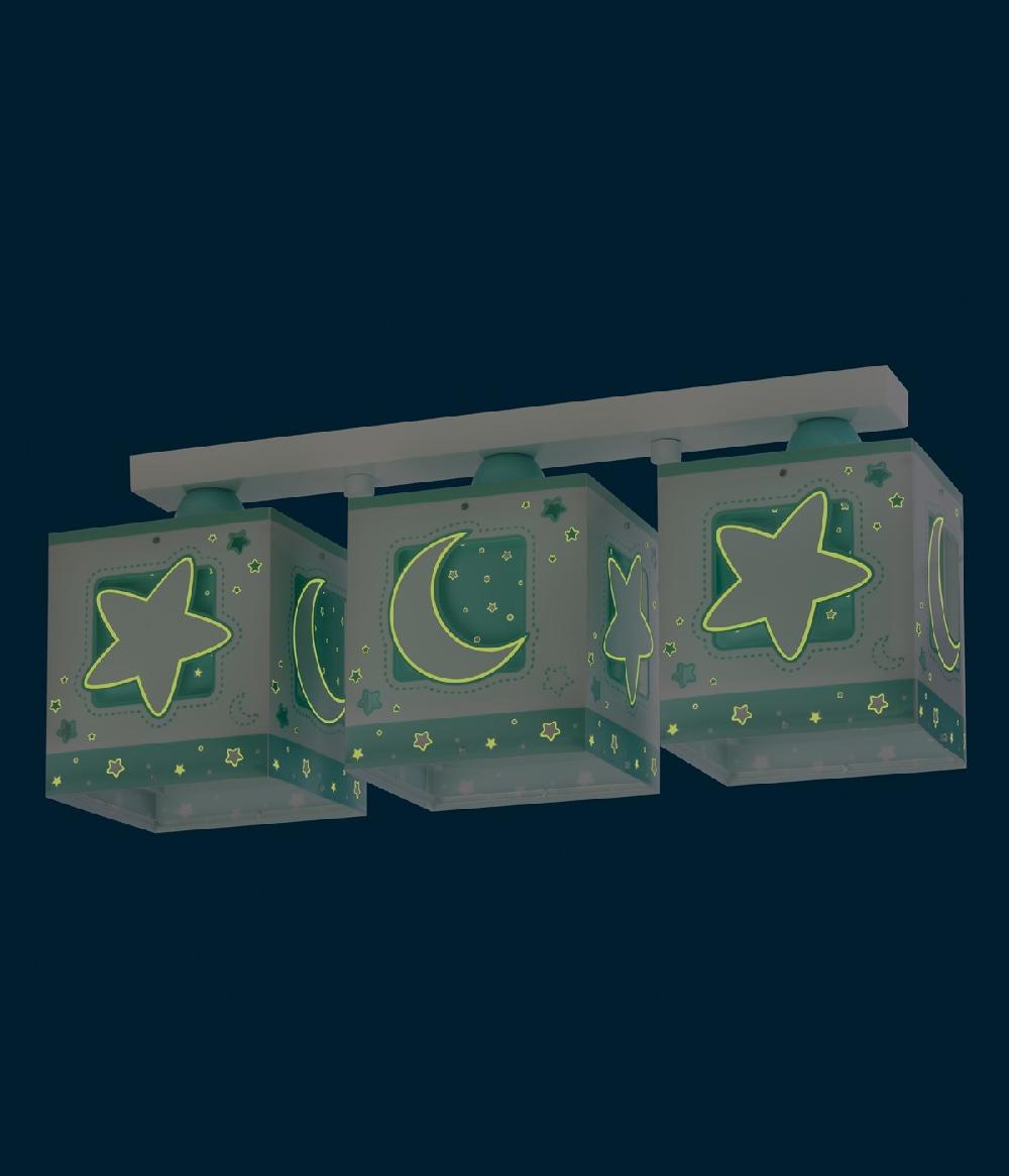 Dansi Plafón de techo 3 luces infantil Moonlight Luna y Estrellas verde Ahorra y exporta