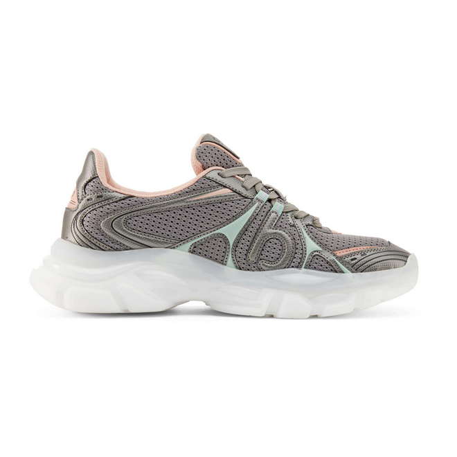 Duuo Zapatillas deportivas gris oscuro con detalles rosa y verde 2025