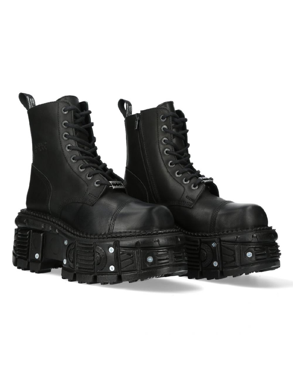 new rock ANKLE BOOT BLACK IMPERFECT WITH LACES M-TANK083-C1