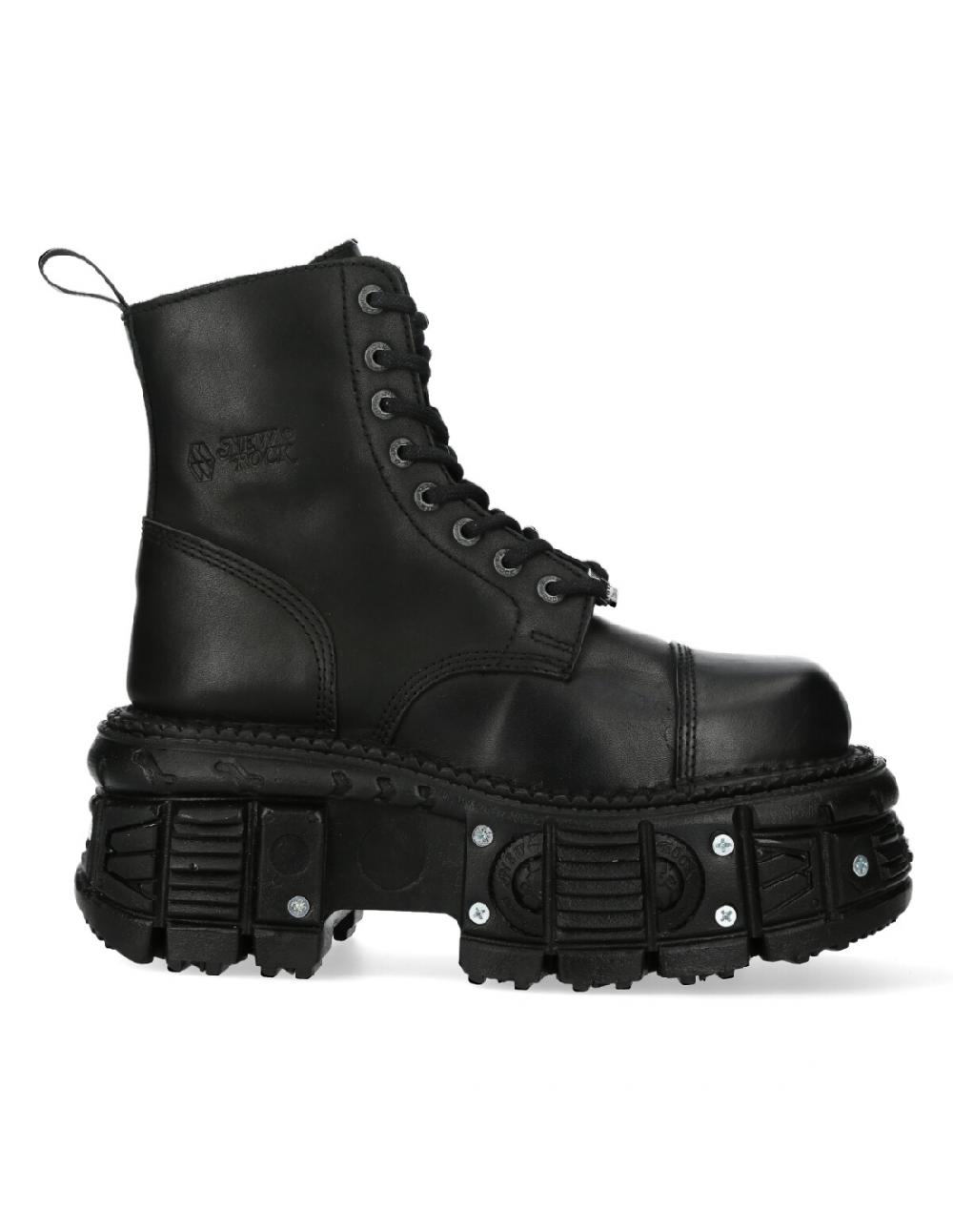 new rock ANKLE BOOT BLACK IMPERFECT WITH LACES M-TANK083-C1 Liquidación
