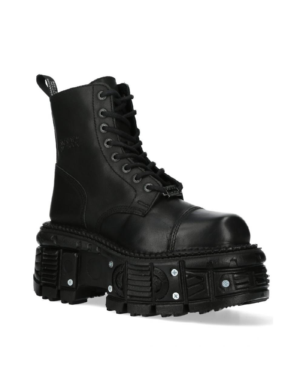 new rock ANKLE BOOT BLACK IMPERFECT WITH LACES M-TANK083-C1 Liquidación