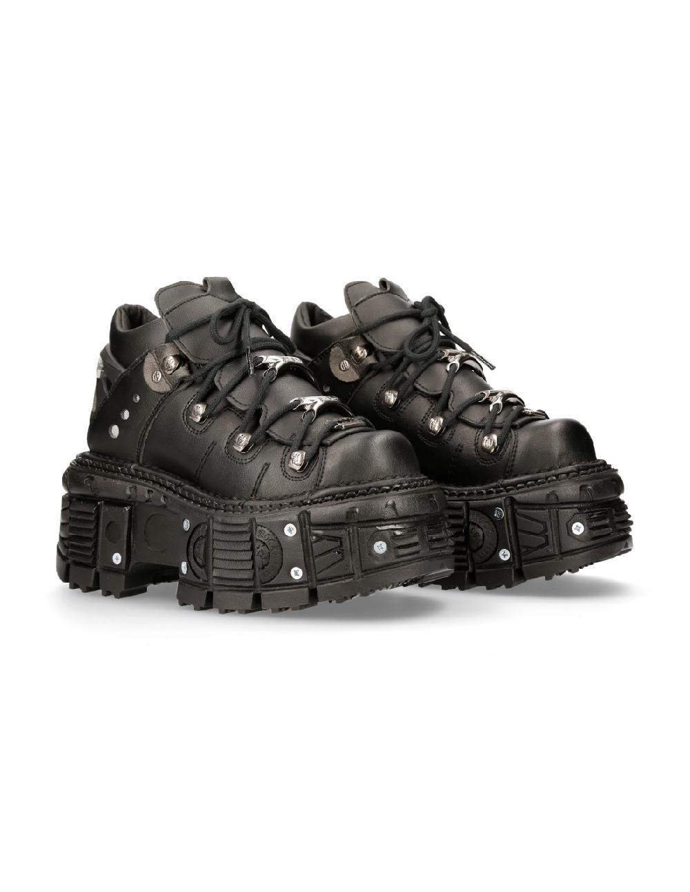 new rock ANKLE BOOT BLACK IMPERFECT WITH LACES M-TANK106N-V2 Liquidación