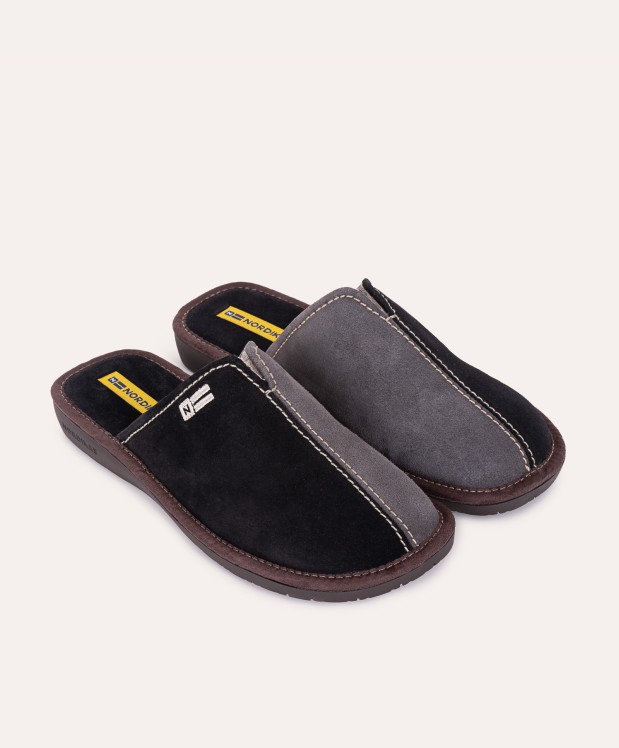 nordikas ZAPATILLAS DE CASA HOMBRE AFELPADO NEGRO GRIS En línea
