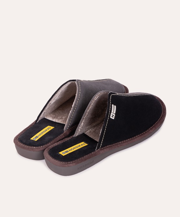 nordikas ZAPATILLAS DE CASA HOMBRE AFELPADO NEGRO GRIS En línea