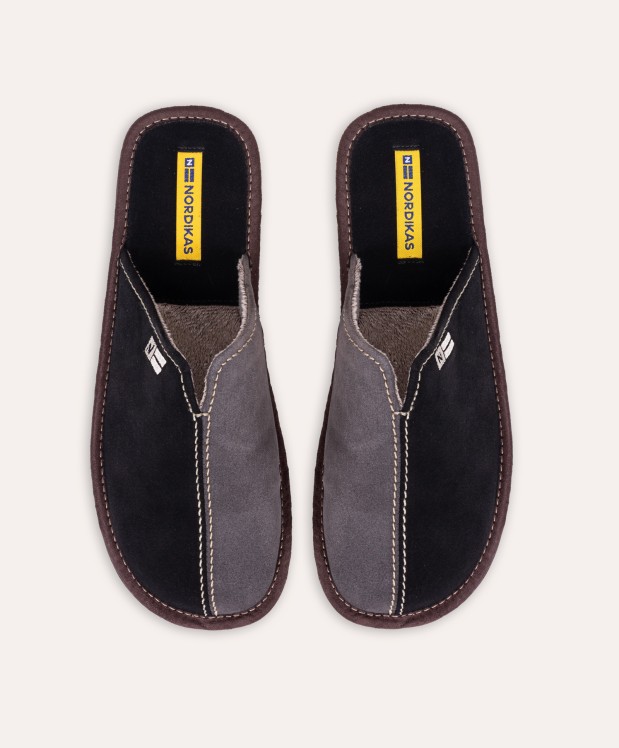 nordikas ZAPATILLAS DE CASA HOMBRE AFELPADO NEGRO GRIS En línea