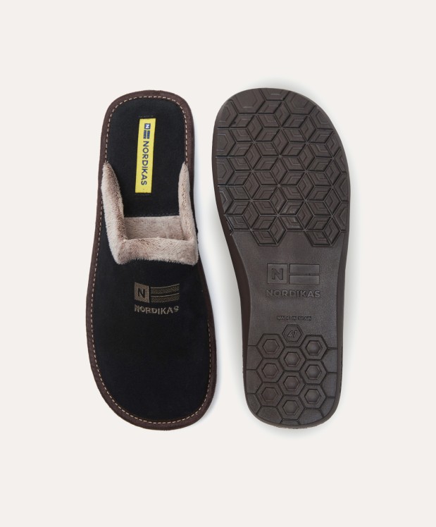 nordikas ZAPATILLAS DE CASA HOMBRE AFELPADO NEGRO En oferta