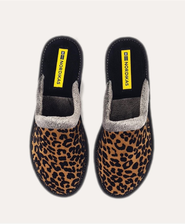 nordikas ZAPATILLAS DE CASA MUJER LEOPARDO CUERO Ofertas especiales