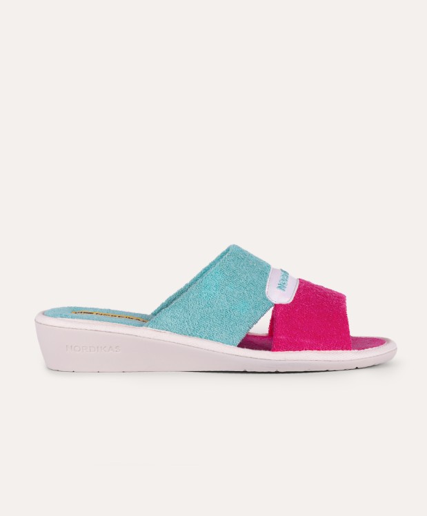 nordikas ZAPATILLAS DE CASA MUJER TOALLA FUXIA VERDE Ventas relámpago