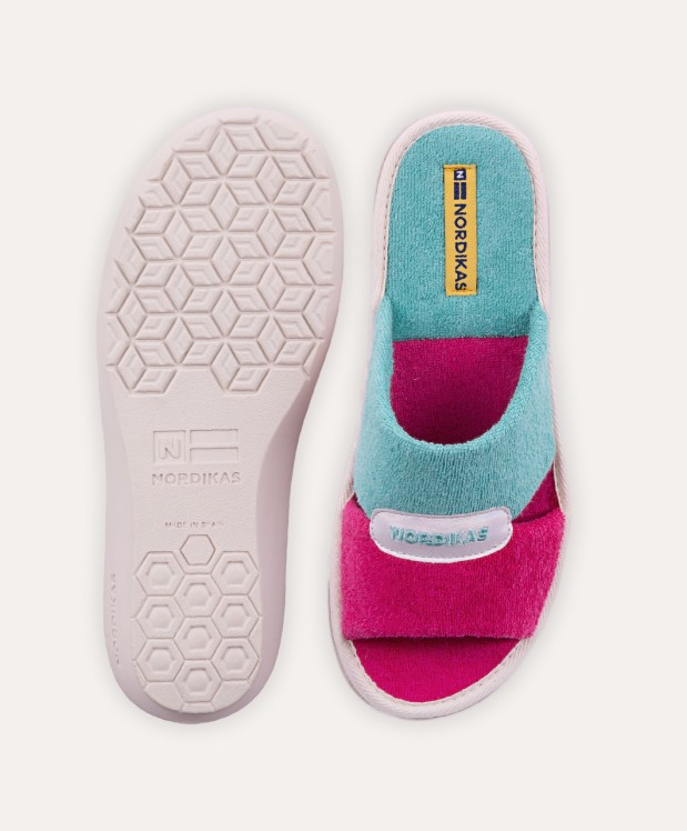 nordikas ZAPATILLAS DE CASA MUJER TOALLA FUXIA VERDE Ventas relámpago