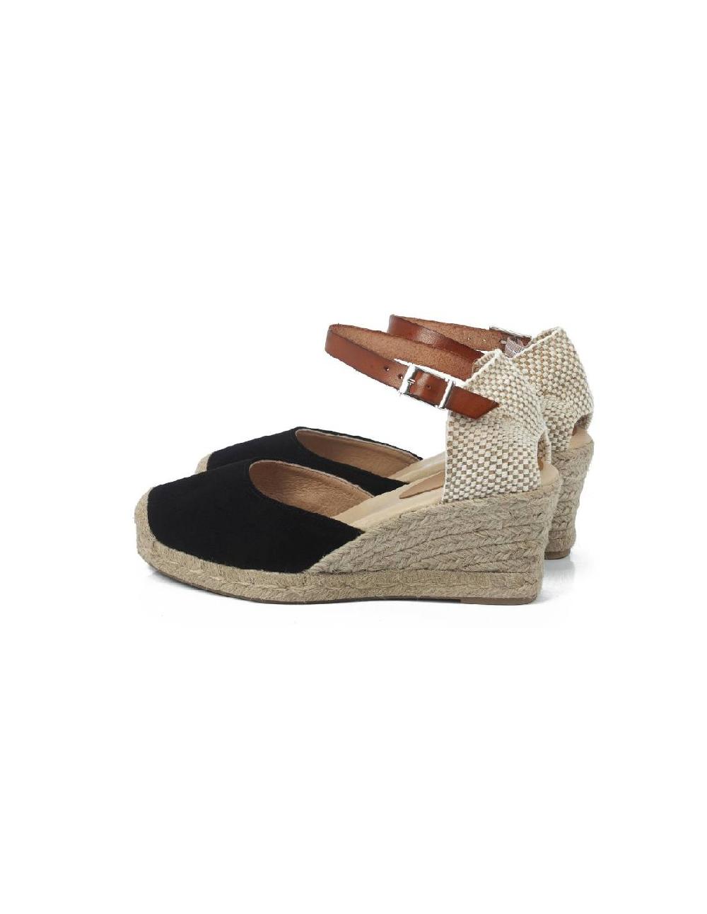 ortiz & reed Alpargatas de mujer de ante y piel liso color negro W-AITANA-NEGRO Rebajas baratas
