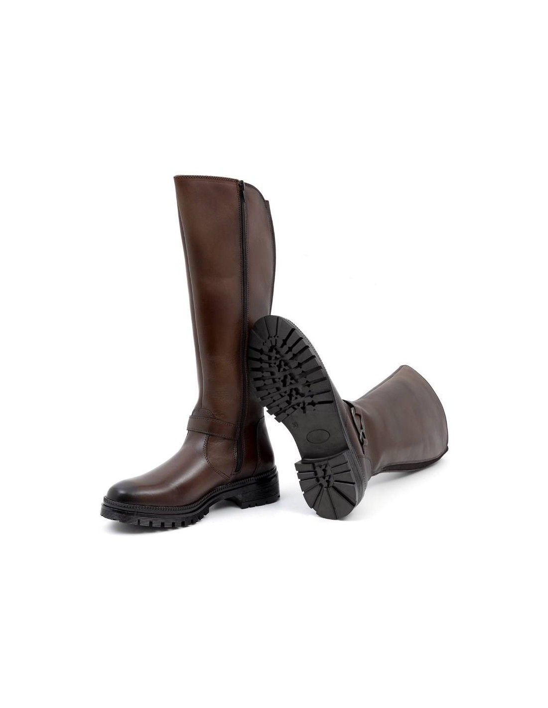 ortiz & reed Botas de mujer de piel con aplique metálico color marrón W-NABUTOR-MARRON Liquidación