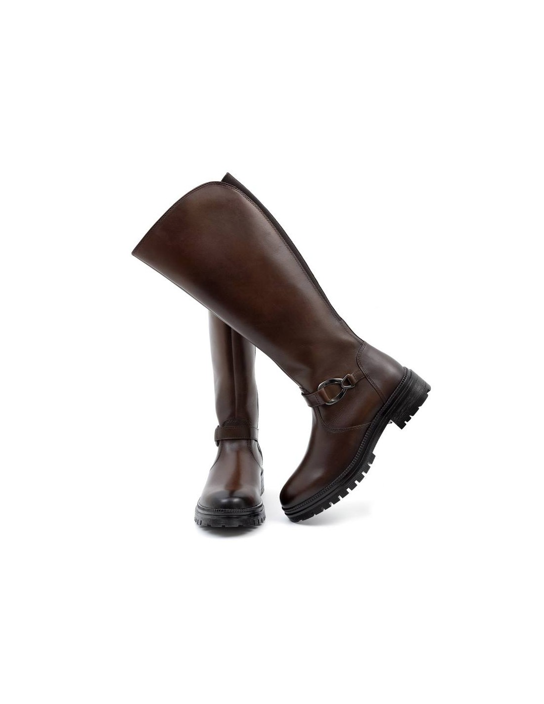 ortiz & reed Botas de mujer de piel con aplique metálico color marrón W-NABUTOR-MARRON Liquidación