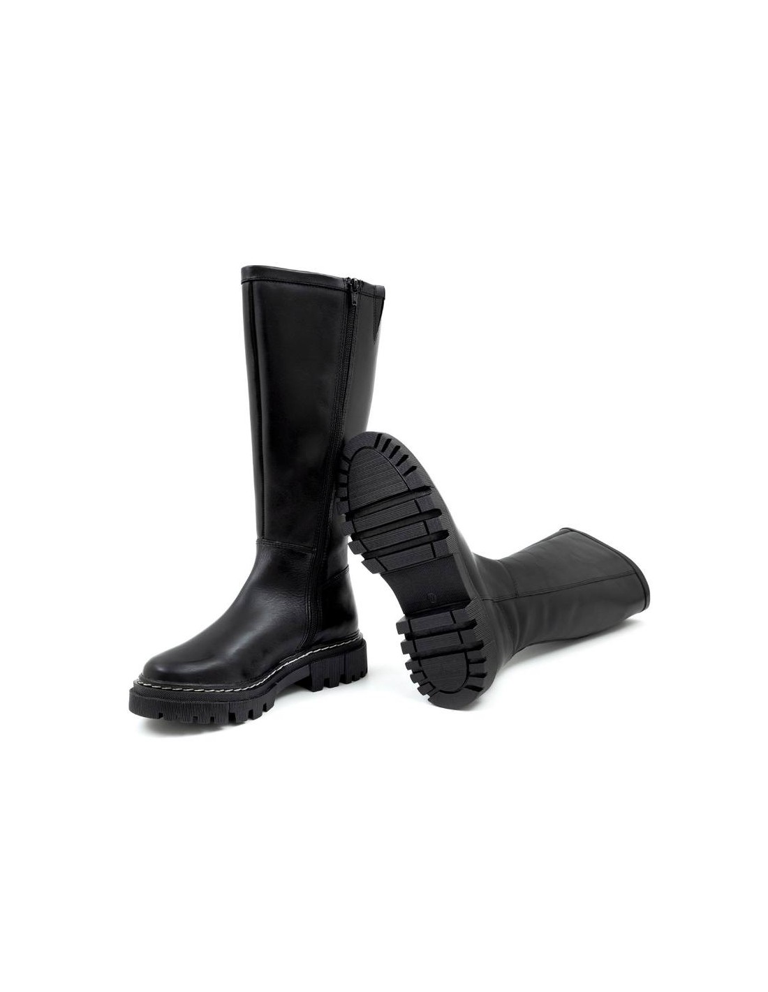 ortiz & reed Botas de mujer de piel con costura en contraste color negro W-ORELO-NEGRO Rebajas online