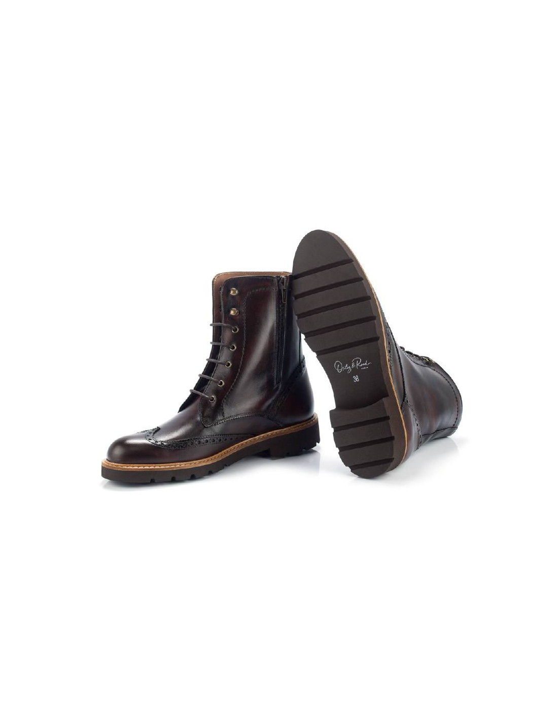 ortiz & reed Botines de mujer de piel con cordón de piel color marrón W-CABRILE-TESTA Promoción por tiempo limitado