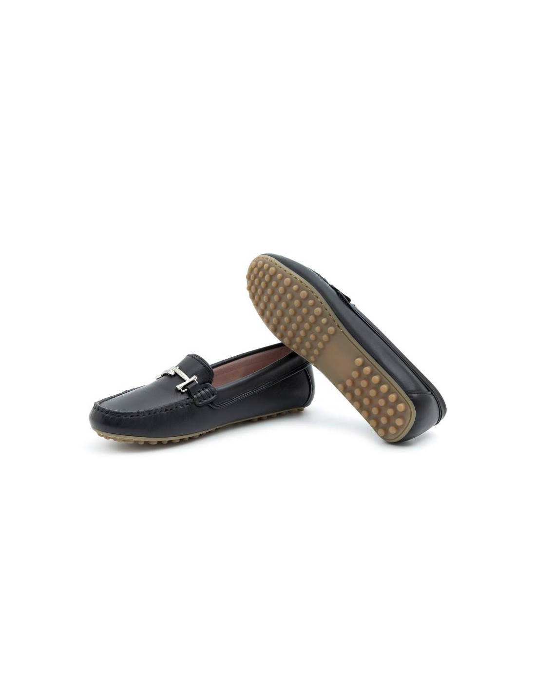 ortiz & reed Mocasines de mujer de piel con hebilla color azul W-SARENOR-NEGRO Promoción por tiempo limitado