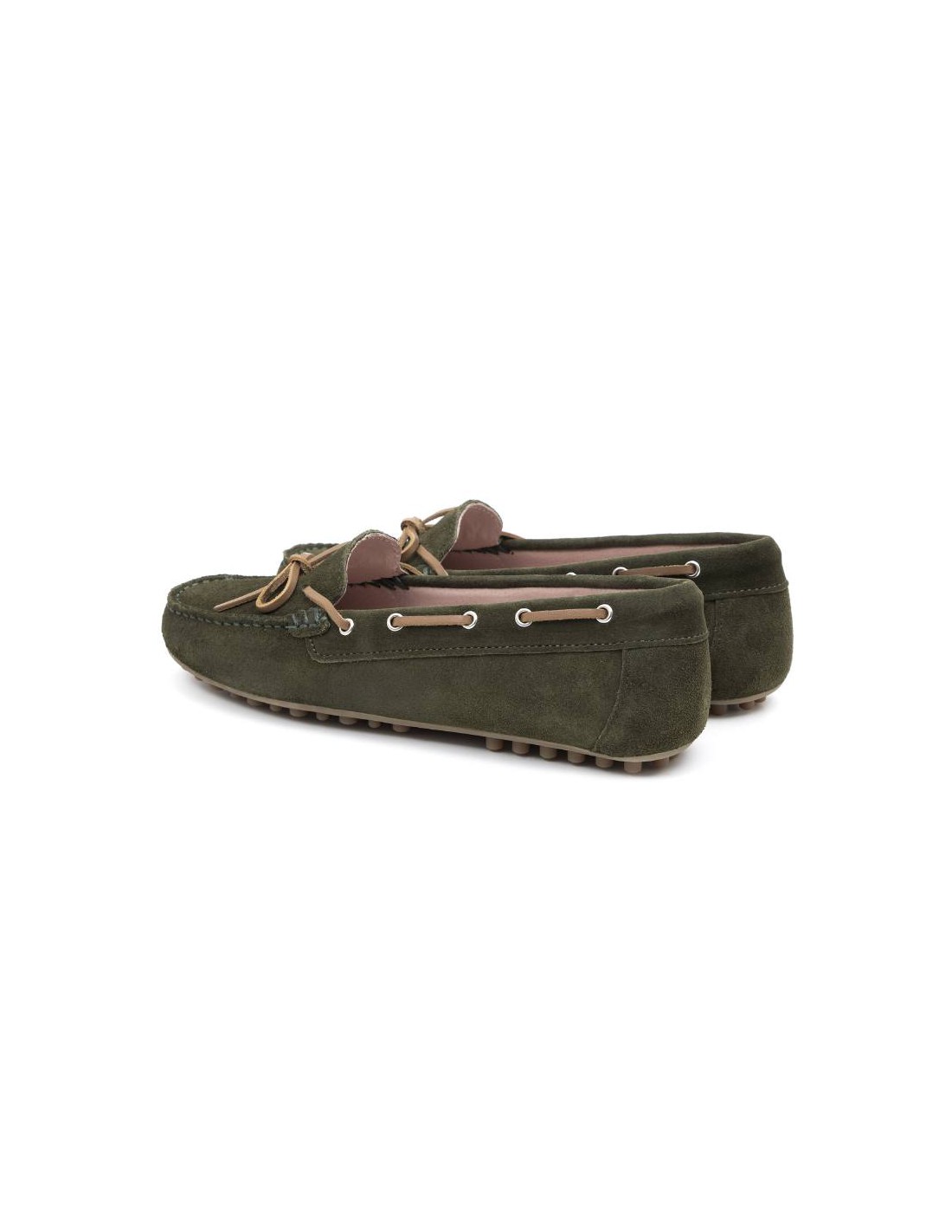 ortiz & reed Mocasines de mujer de ante con cordón de piel color verde W-SIRON-MUSGO En oferta