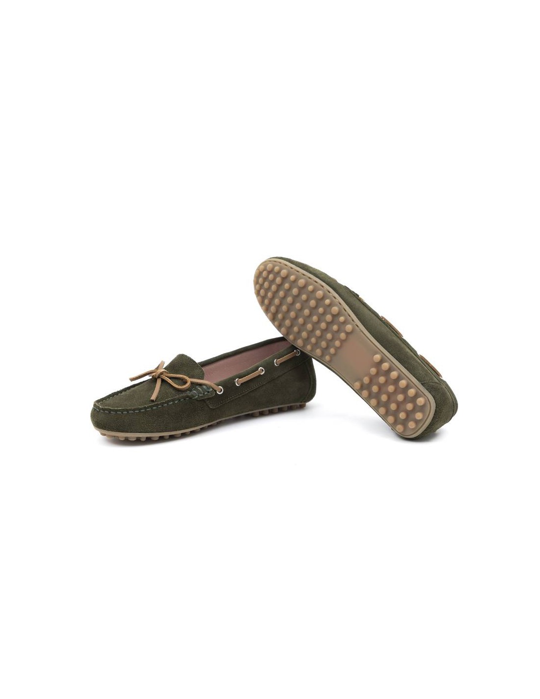 ortiz & reed Mocasines de mujer de ante con cordón de piel color verde W-SIRON-MUSGO En oferta