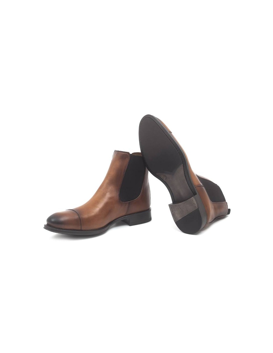 ortiz & reed Botínes Chelsea de piel con elástico lateral color cuero MONTRELO-CAMEL Los más vendidos