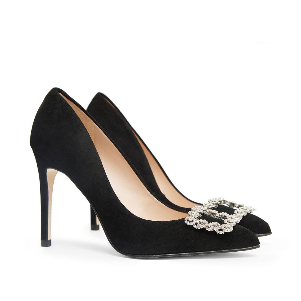 paco gil IRIS BLACK SUEDE/BRILLANT SQUARE Venta caliente