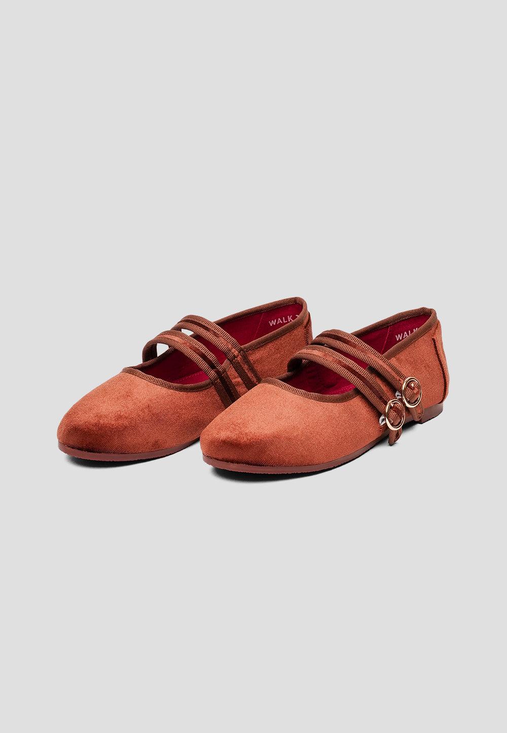 paez MARY JANE DOUBLE STRAP VELVET BROWN En oferta
