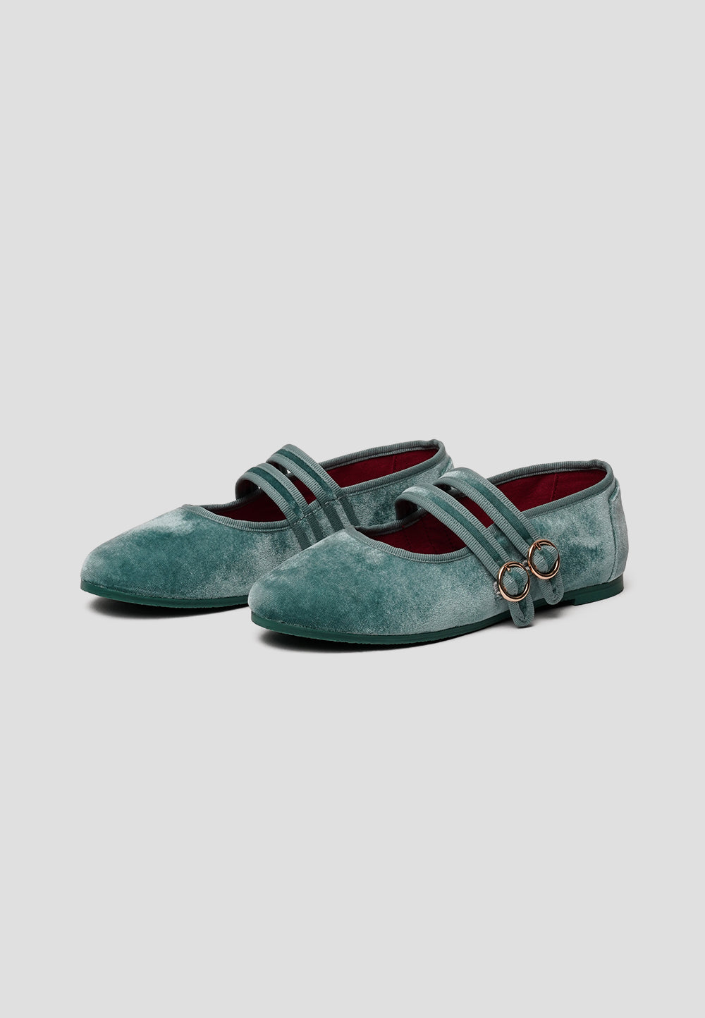paez MARY JANE DOUBLE STRAP VELVET BERYL GREEN Libre de impuestos