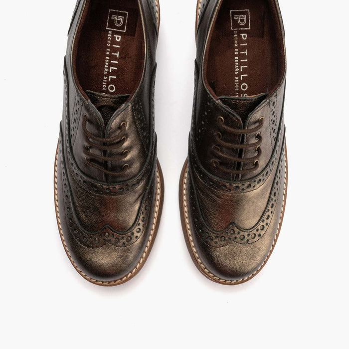 pitillos Zapato Inglés en Laminado de mujer color bronce Grandes ahorros