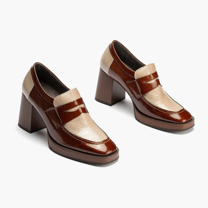 pitillos Zapato Abotinado Bicolor de mujer color cuero/piedra Grandes descuentos