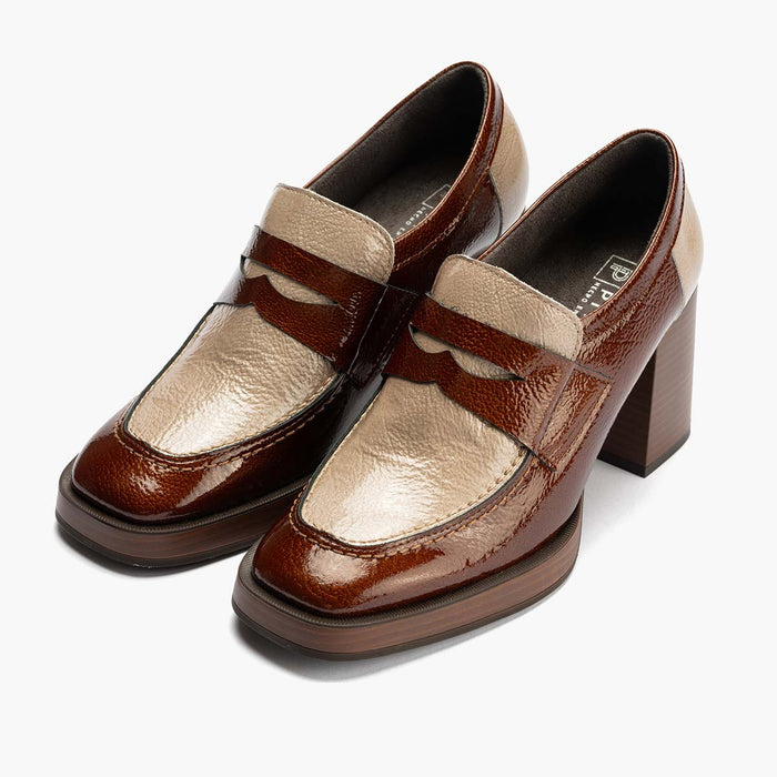 pitillos Zapato Abotinado Bicolor de mujer color cuero/piedra Grandes descuentos