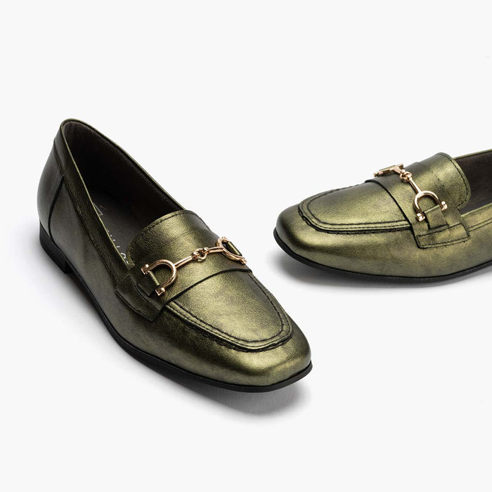 pitillos Mocasín Laminado de mujer color verde Venta caliente