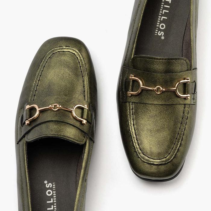 pitillos Mocasín Laminado de mujer color verde Venta caliente