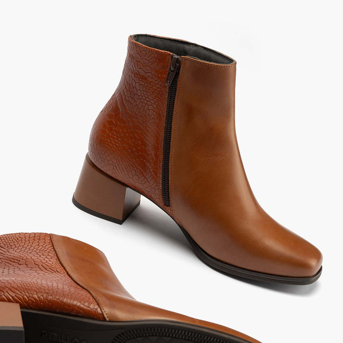 pitillos Botín Combinado de mujer color cuero Tienda de fábrica