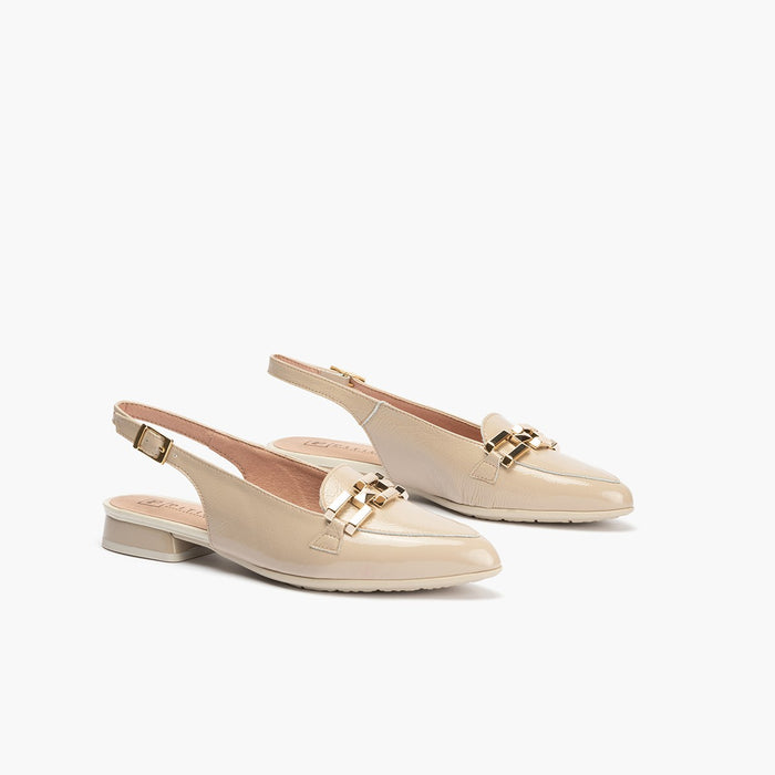 pitillos Mocasines de mujer en piel lamianda con adorno cadena metálica BEIGE Outlet online