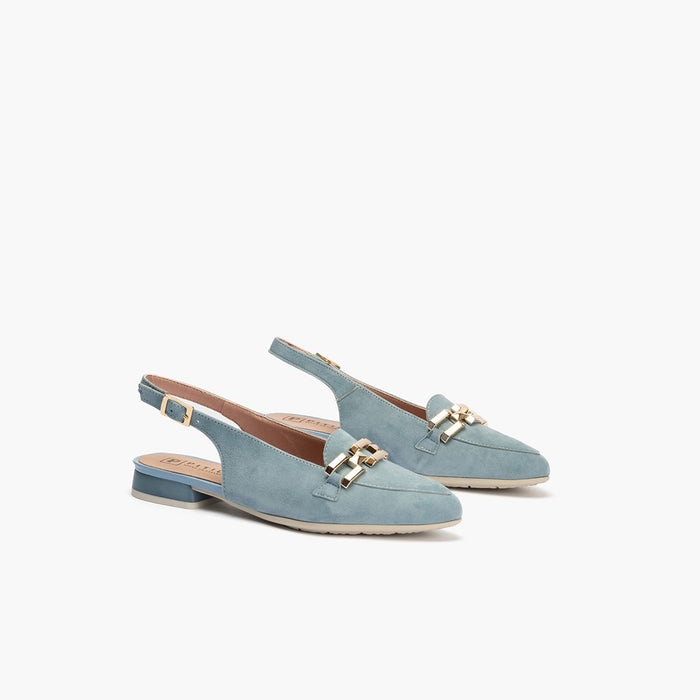 pitillos Mocasines de mujer destalonados en piel ante con adorno cadena metálica AZUL Tienda